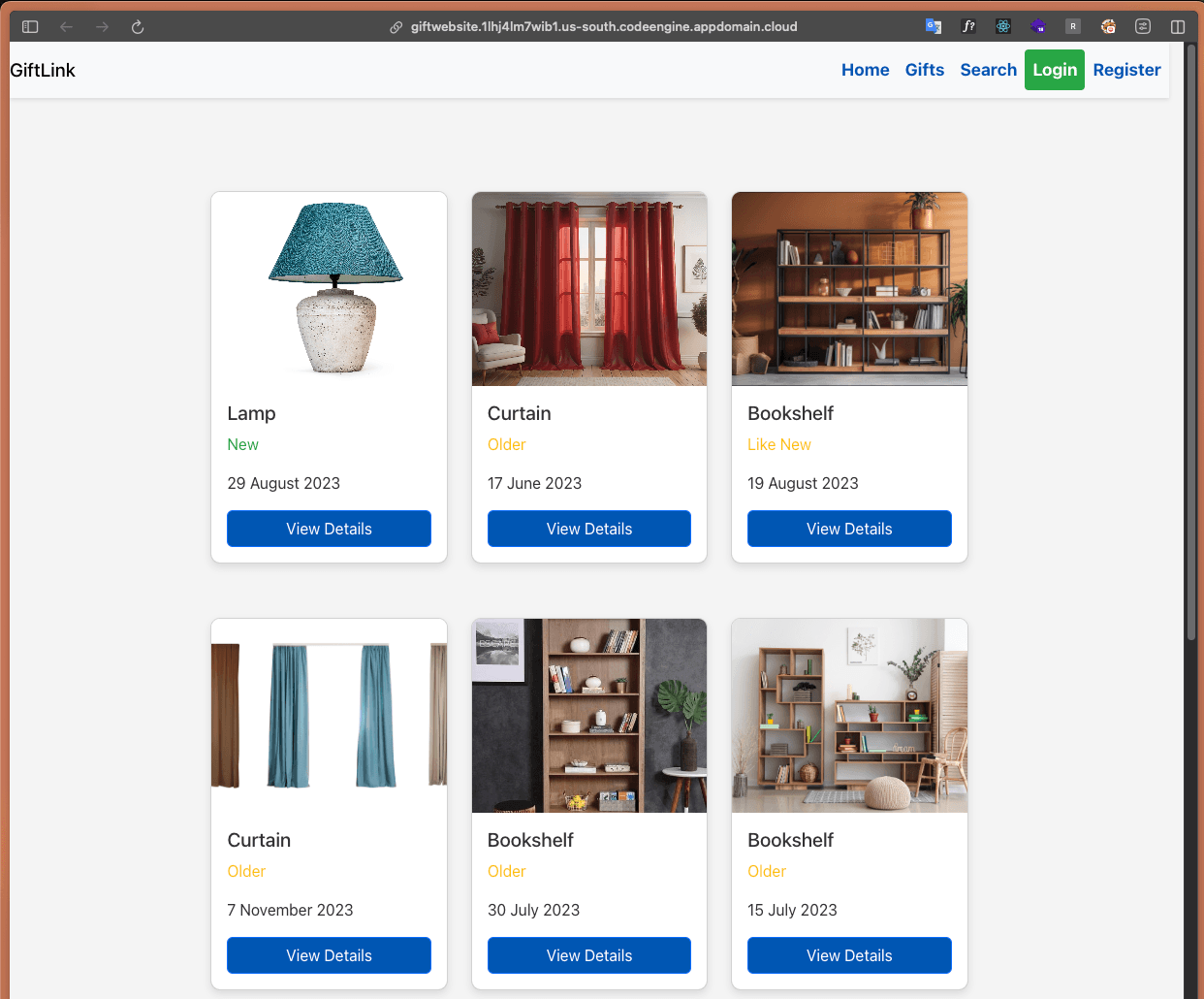 Screenshot of the Gift Link project.