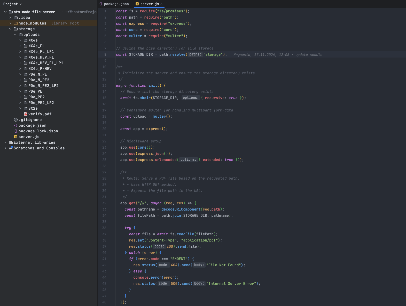 Screenshot of the Node File Server project.