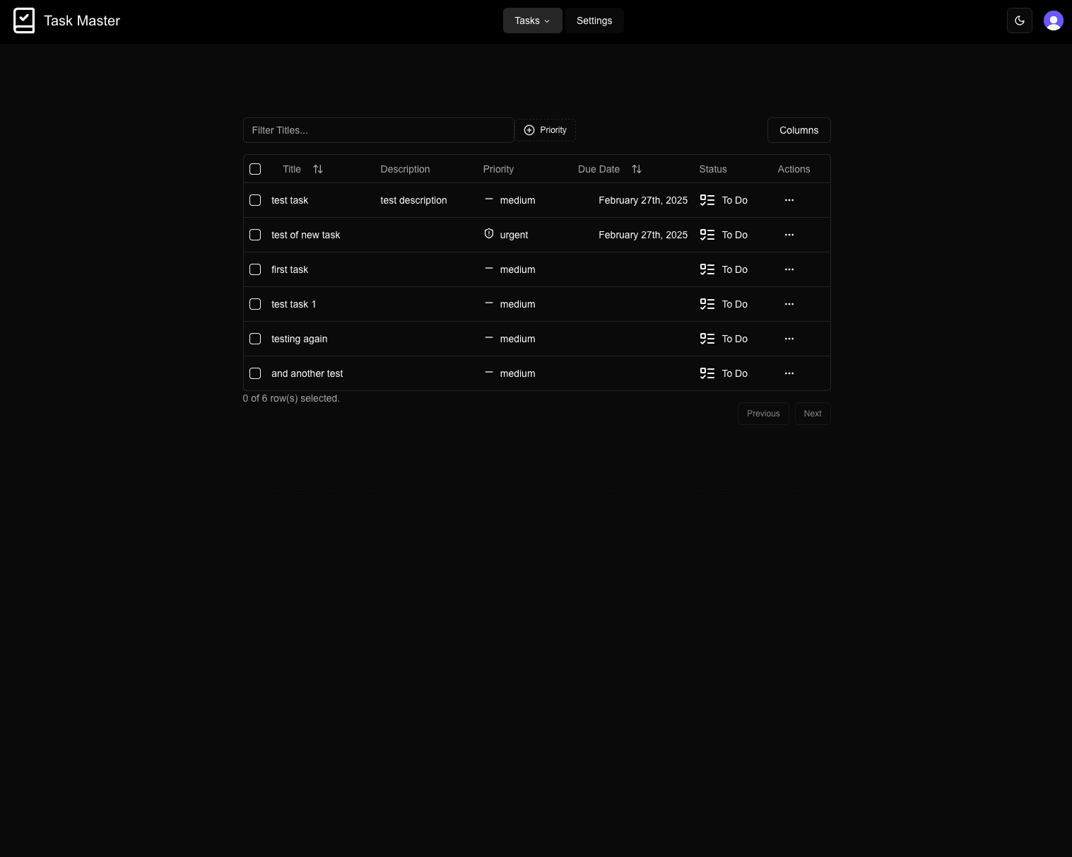 Screenshot of the Task Master project.